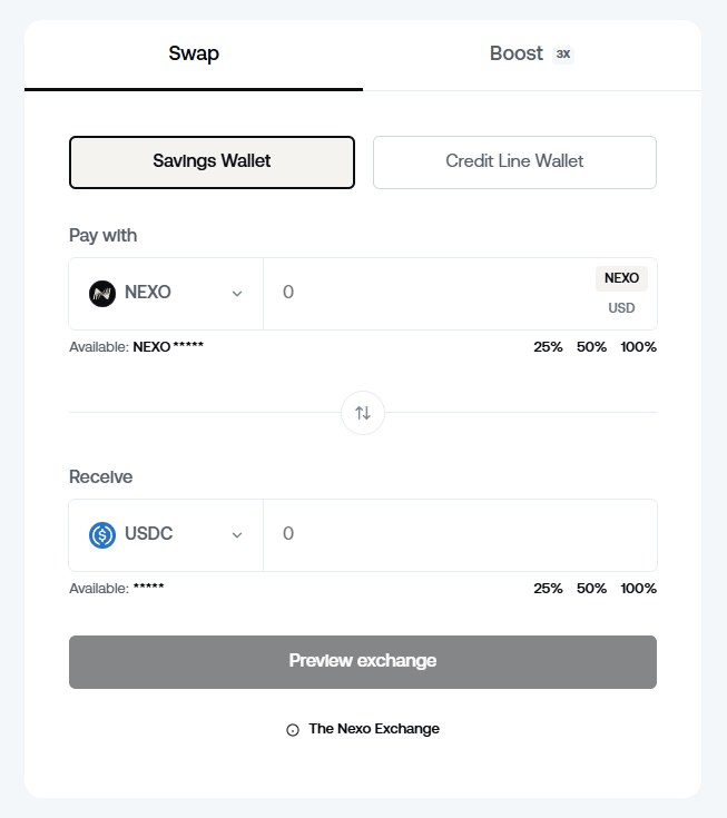 Conversion Nexo vers USDC