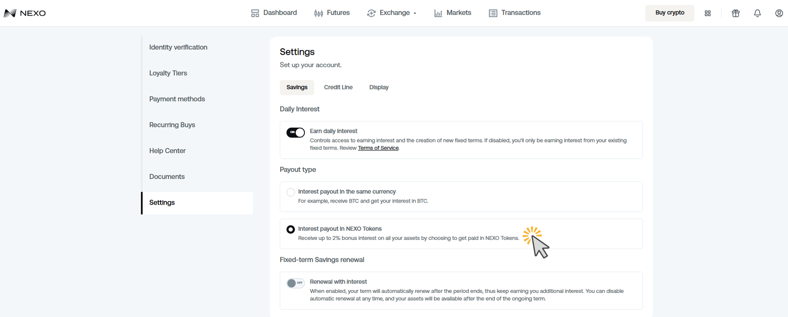 Interest Payout in NEXO Token